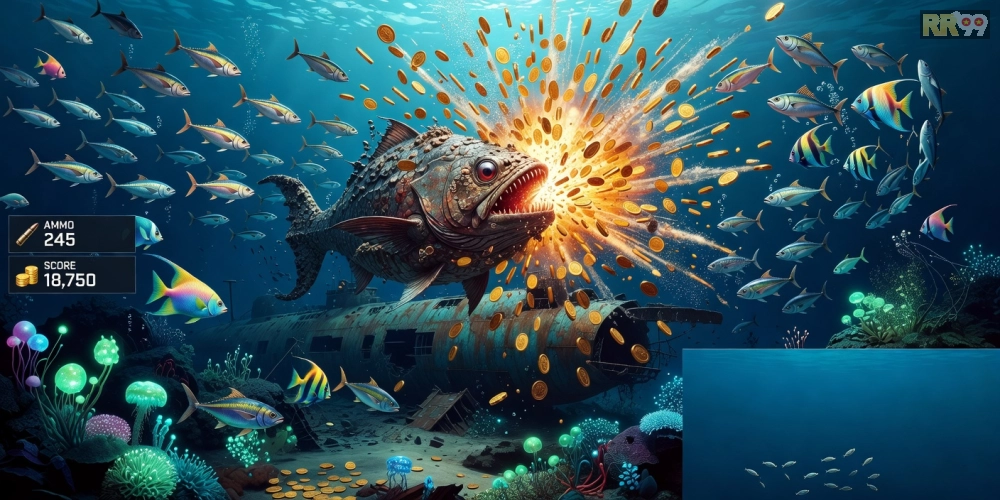 Minh họa gameplay Bắn Cá Đại Dương RR99 với cá boss khổng lồ