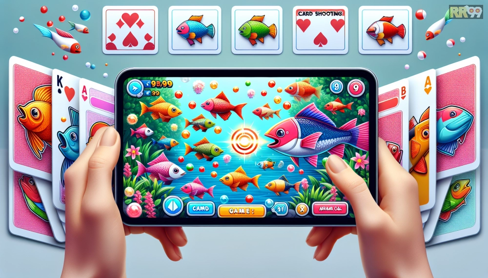 Giao diện trò chơi bắn cá đổi thưởng thẻ cào rr99 với cá đa dạng và hiệu ứng sống động