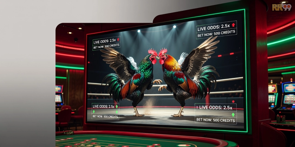 Hình minh họa khái niệm xem đá gà trực tiếp tại casino rr99 với giao diện hiện đại