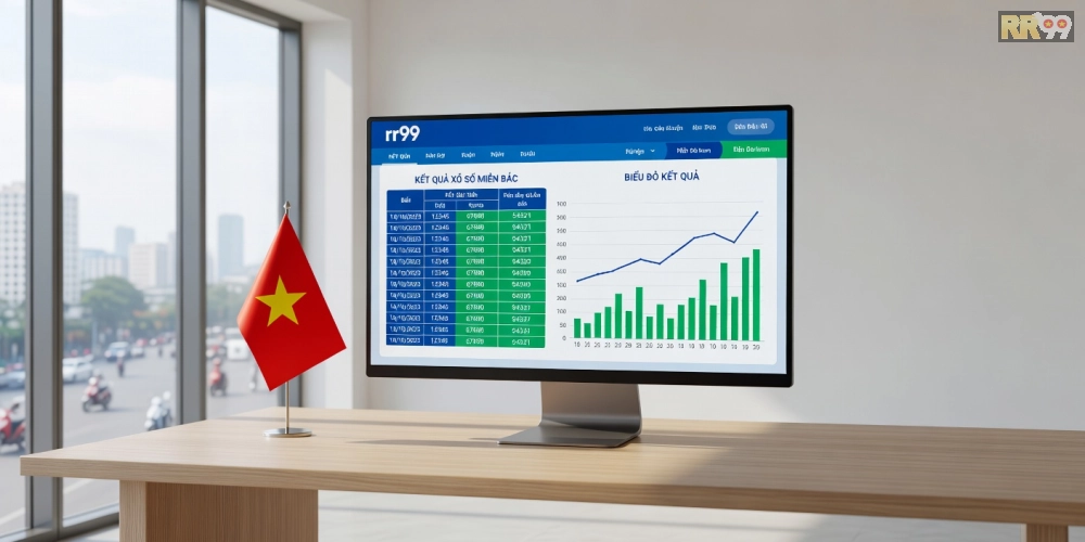 Hình ảnh kết quả xổ số miền Bắc trực tuyến trên nền tảng rr99 với biểu đồ phân tích.