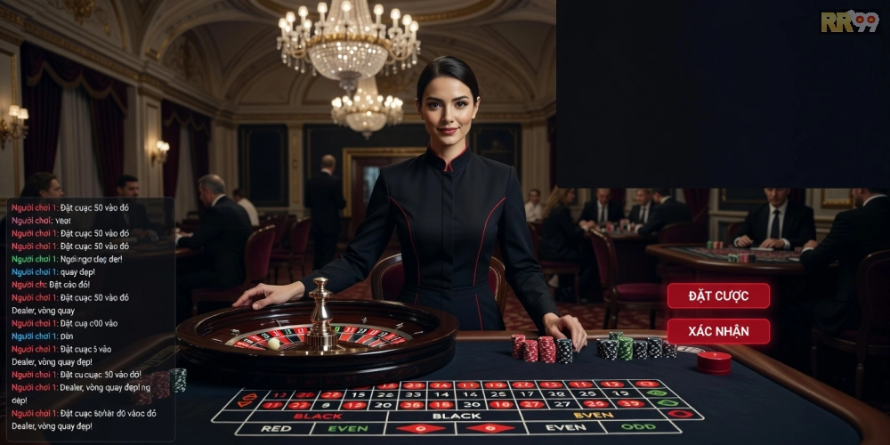 Giao diện trực tiếp casino rr99 từ Evolution Gaming với dealer roulette hấp dẫn